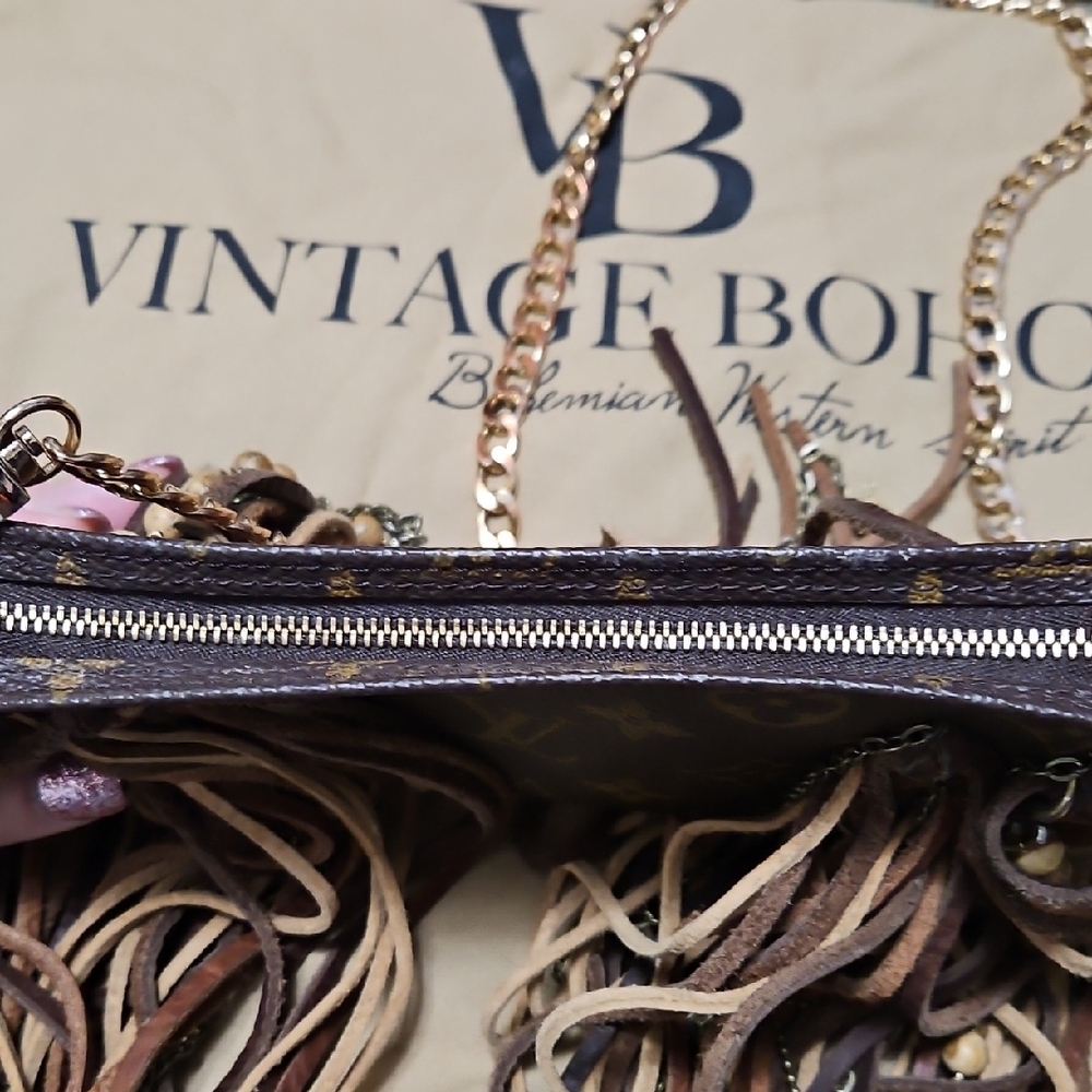 Vintage Boho Bags Louis Vuitton Brown and Tan Fringe Clutch - Picture 4 of 9